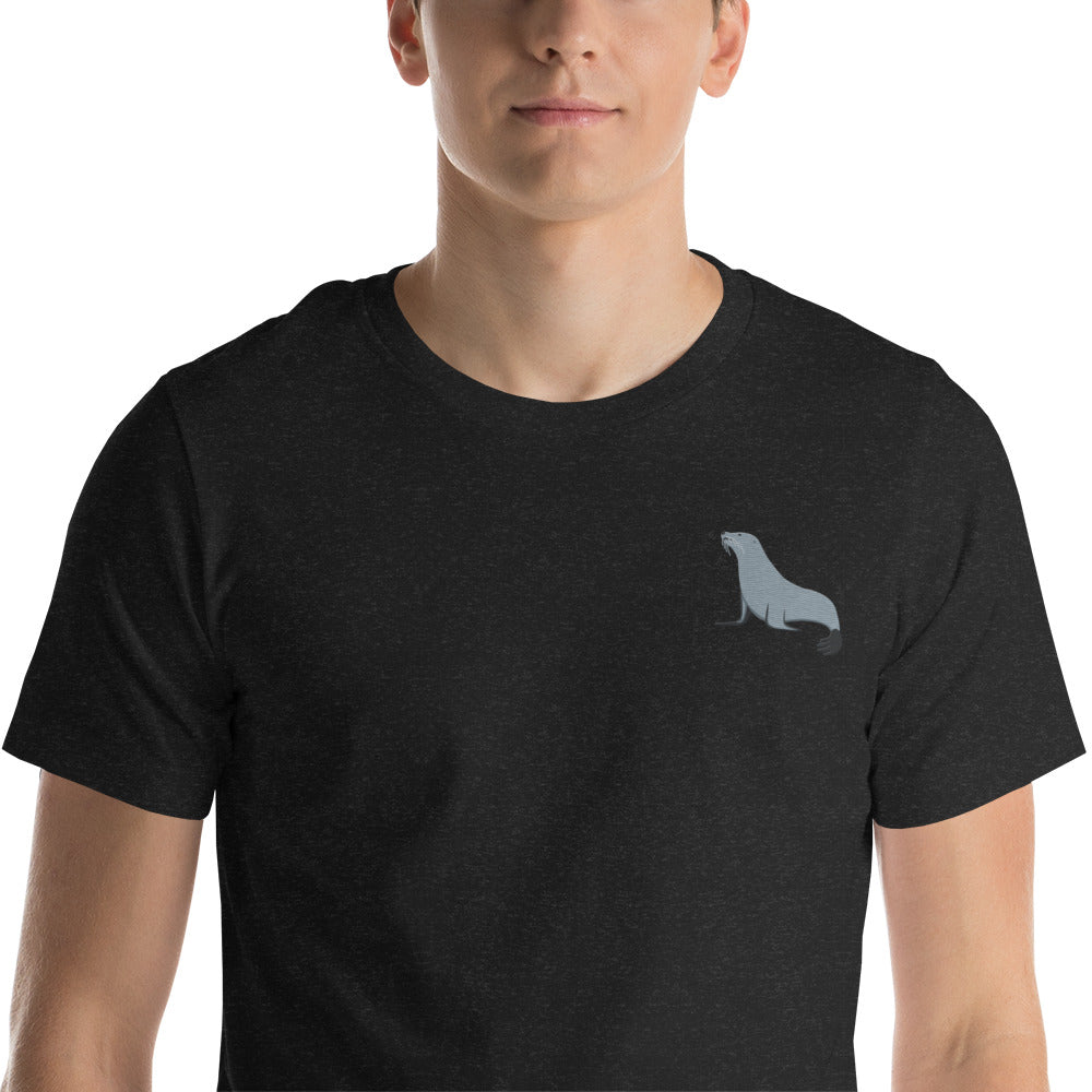 Seal Cotton T-Shirt - Embroidered - Wildlife Soul   Seal Cotton T-Shirt - Embroidered