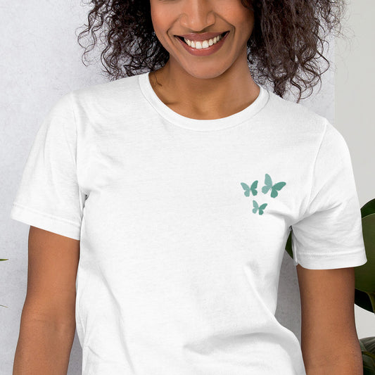 Butterfly Cotton T-Shirt - Embroidered - Wildlife Soul   Butterfly Cotton T-Shirt - Embroidered