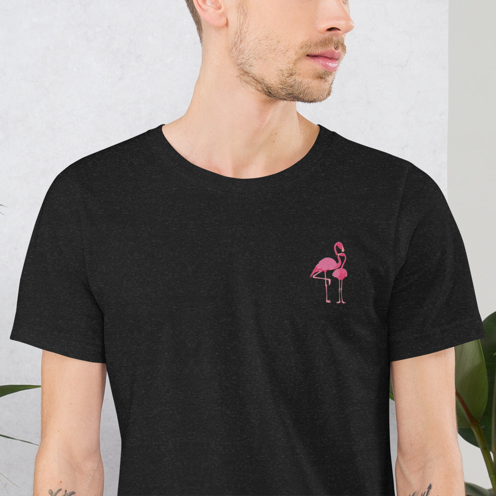 Flamingo Cotton T-Shirt - Embroidered - Wildlife Soul   Flamingo Cotton T-Shirt - Embroidered