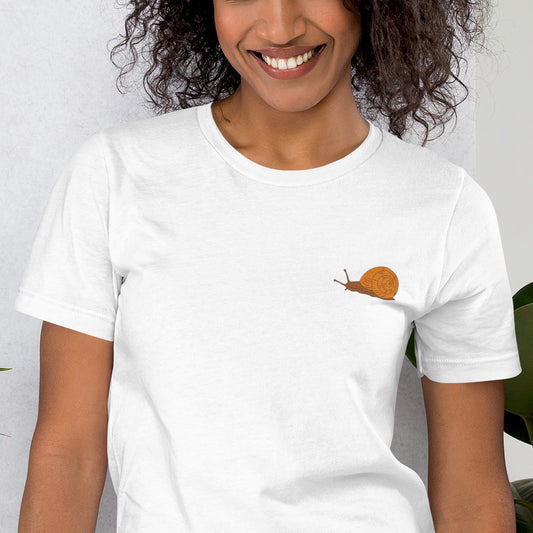 Snail Cotton T-Shirt - Embroidered - Wildlife Soul   Snail Cotton T-Shirt - Embroidered