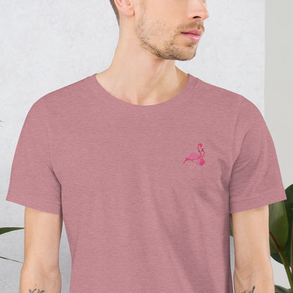 Flamingo Cotton T-Shirt - Embroidered - Wildlife Soul   Flamingo Cotton T-Shirt - Embroidered