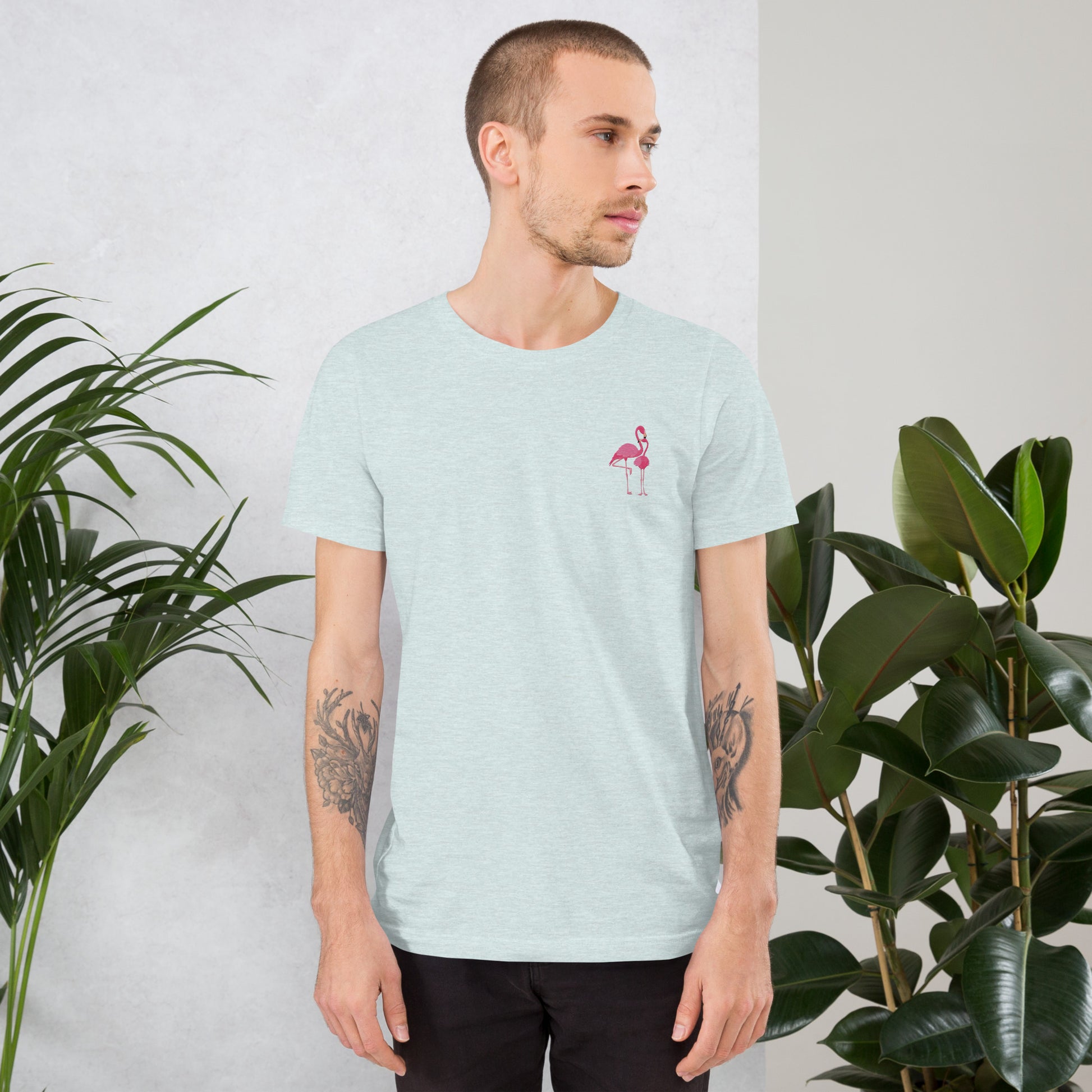 Flamingo Cotton T-Shirt - Embroidered - Wildlife Soul   Flamingo Cotton T-Shirt - Embroidered