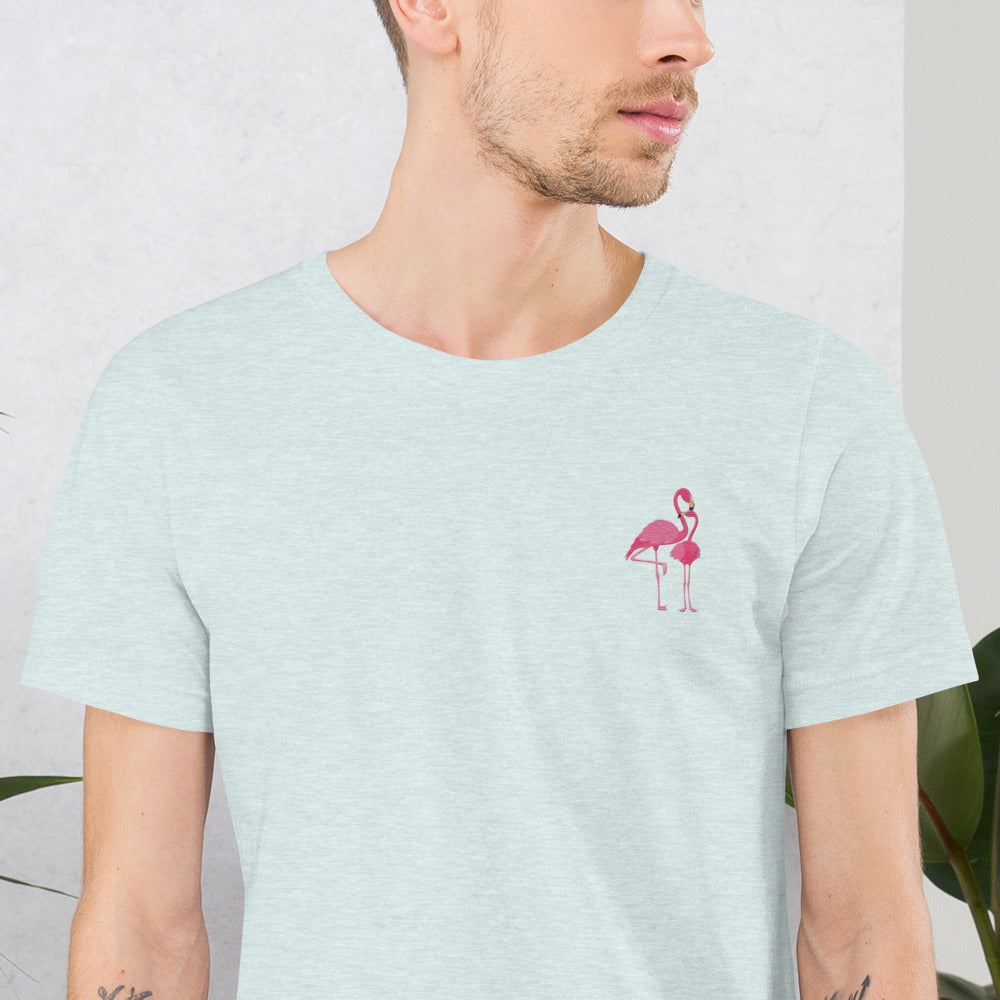 Flamingo Cotton T-Shirt - Embroidered - Wildlife Soul   Flamingo Cotton T-Shirt - Embroidered