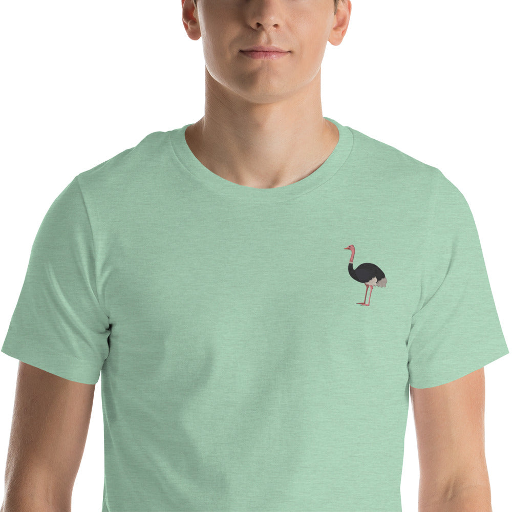 Ostrich Cotton T-Shirt - Embroidered - Wildlife Soul   Ostrich Cotton T-Shirt - Embroidered