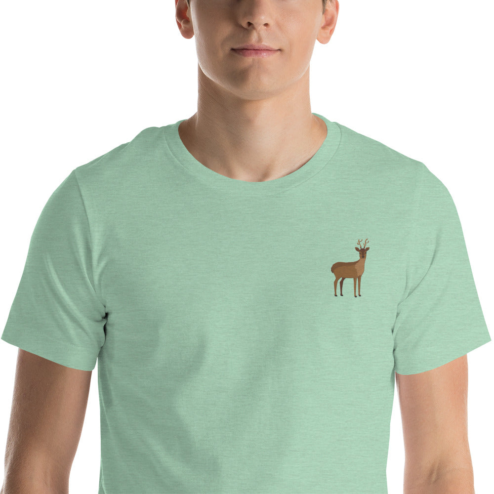 Reindeer Cotton T-Shirt - Embroidered - Wildlife Soul   Reindeer Cotton T-Shirt - Embroidered