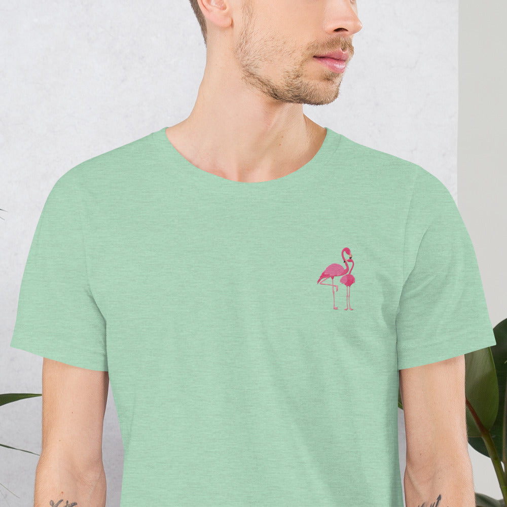 Flamingo Cotton T-Shirt - Embroidered - Wildlife Soul   Flamingo Cotton T-Shirt - Embroidered