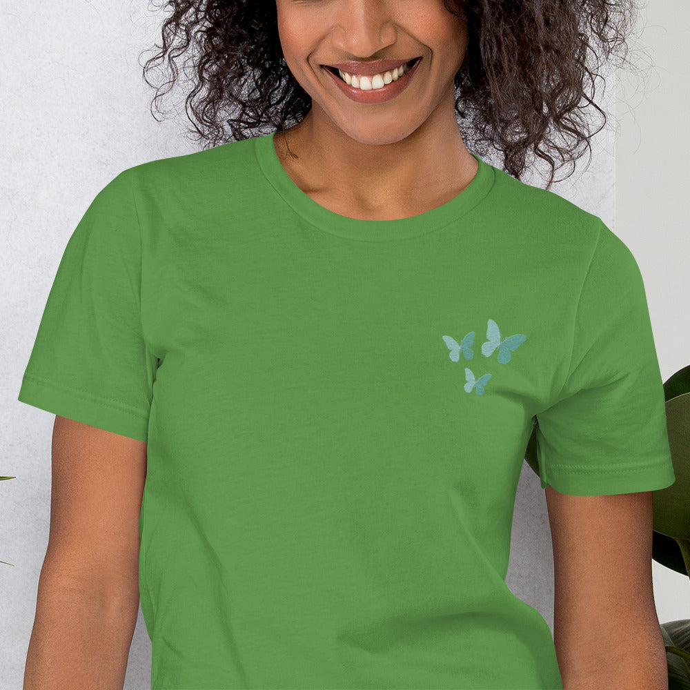 Butterfly Cotton T-Shirt - Embroidered - Wildlife Soul   Butterfly Cotton T-Shirt - Embroidered