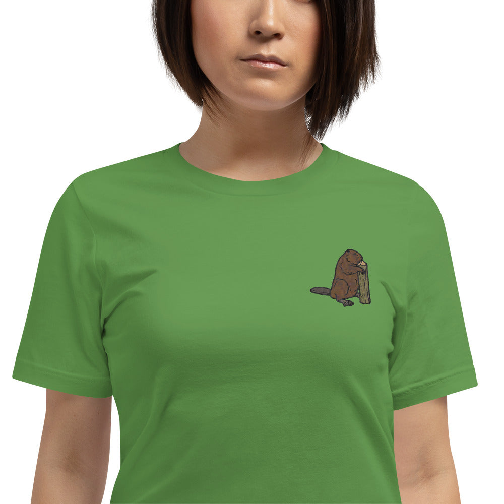 Beaver Cotton T-Shirt - Embroidered - Wildlife Soul   Beaver Cotton T-Shirt - Embroidered