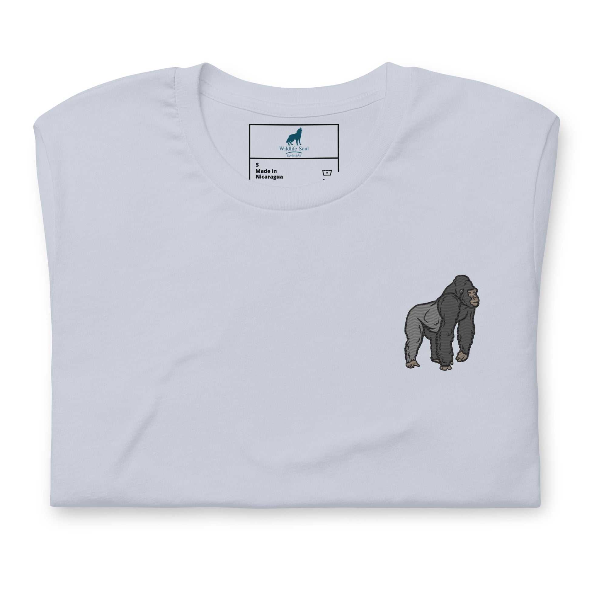 Gorilla Cotton T-Shirt - Embroidered - Wildlife Soul   Gorilla Cotton T-Shirt - Embroidered