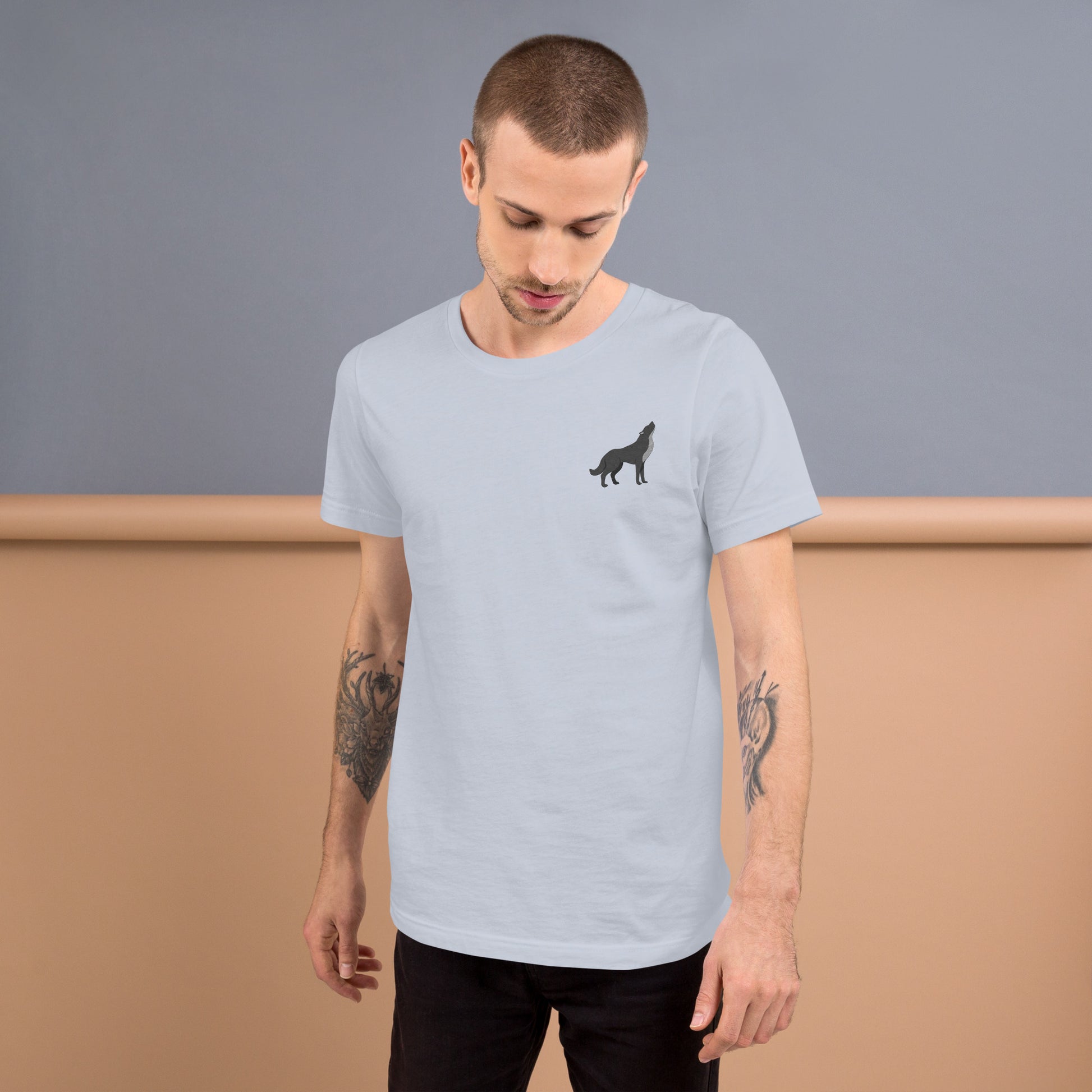 Wolf Cotton T-Shirt - Embroidered - Wildlife Soul   Wolf Cotton T-Shirt - Embroidered