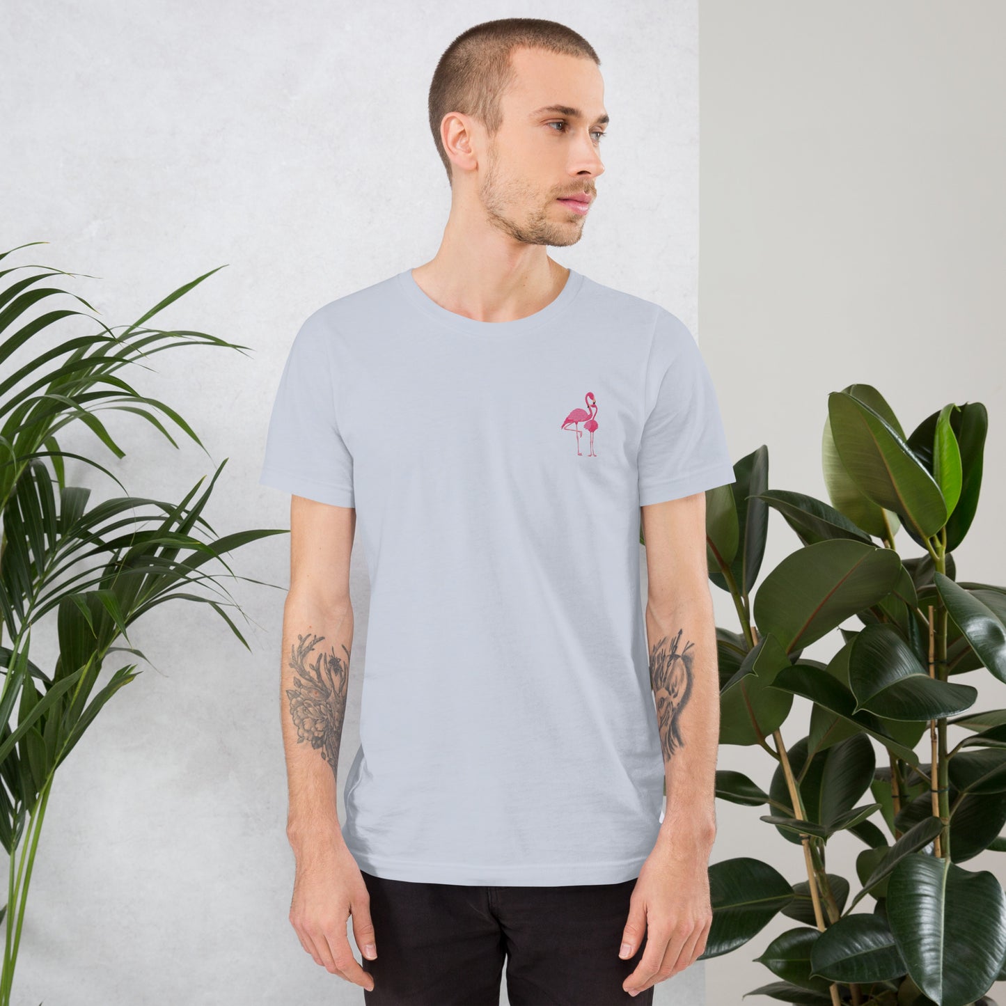 Flamingo Cotton T-Shirt - Embroidered - Wildlife Soul   Flamingo Cotton T-Shirt - Embroidered