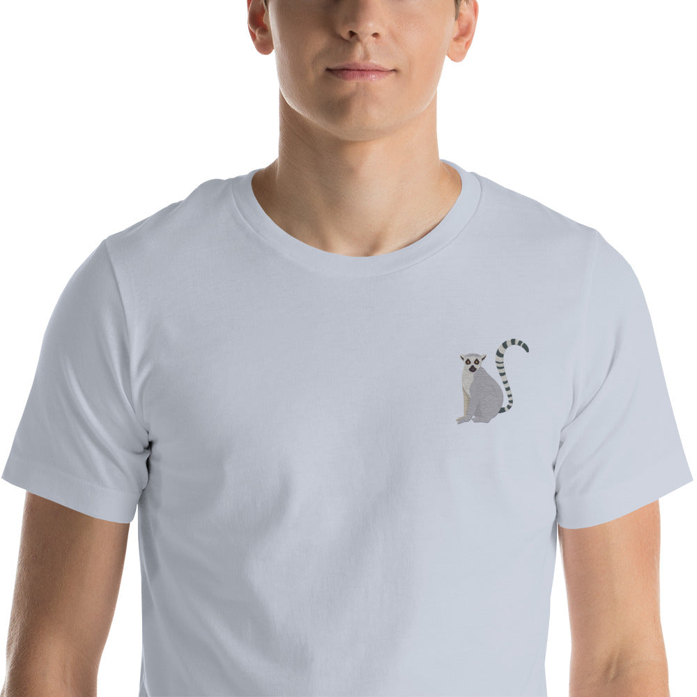 Lemur Cotton T-Shirt - Embroidered - Wildlife Soul   Lemur Cotton T-Shirt - Embroidered