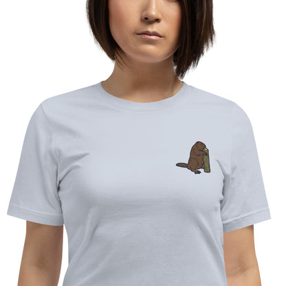 Beaver Cotton T-Shirt - Embroidered - Wildlife Soul   Beaver Cotton T-Shirt - Embroidered