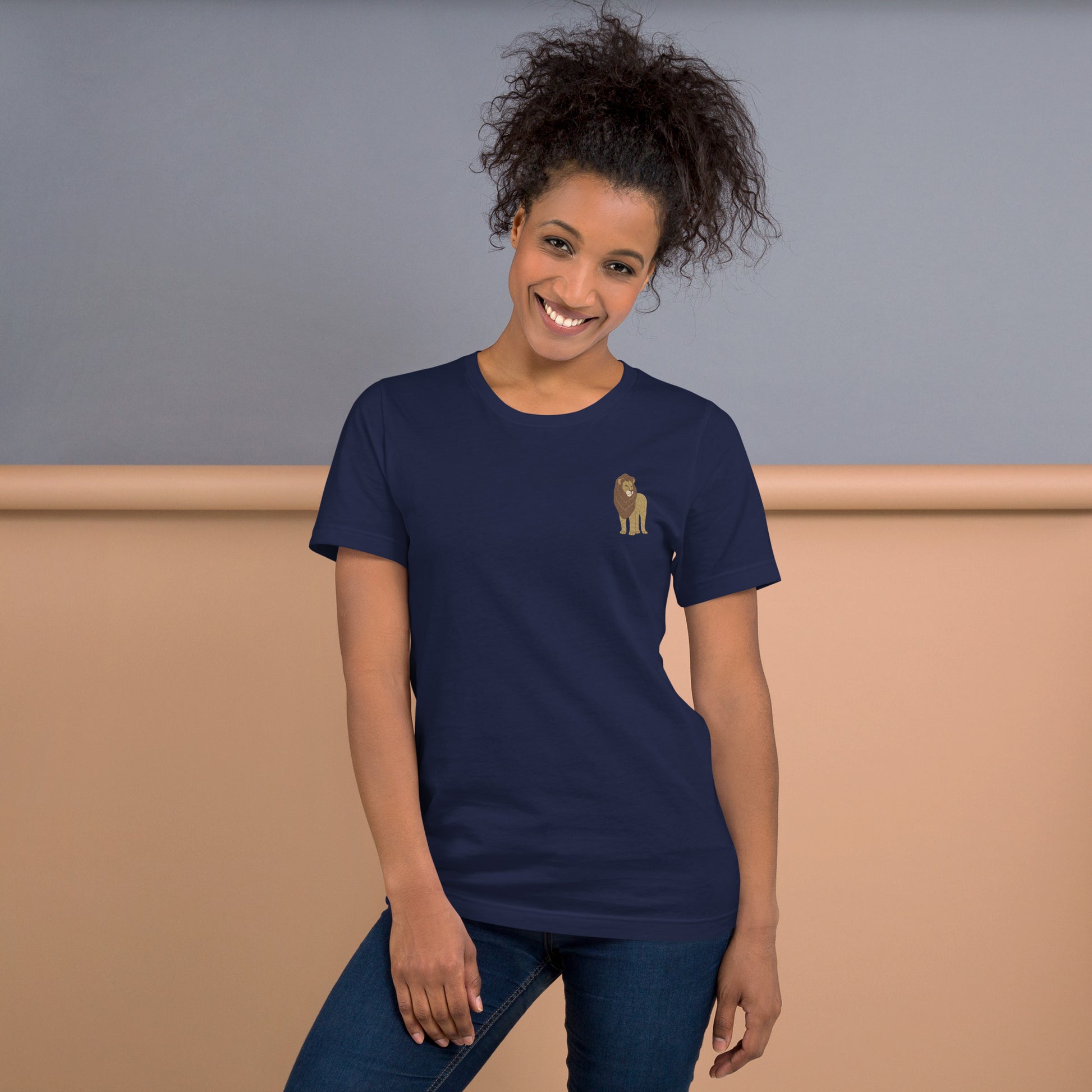 Lion Cotton T-Shirt - Embroidered - Wildlife Soul   Lion Cotton T-Shirt - Embroidered