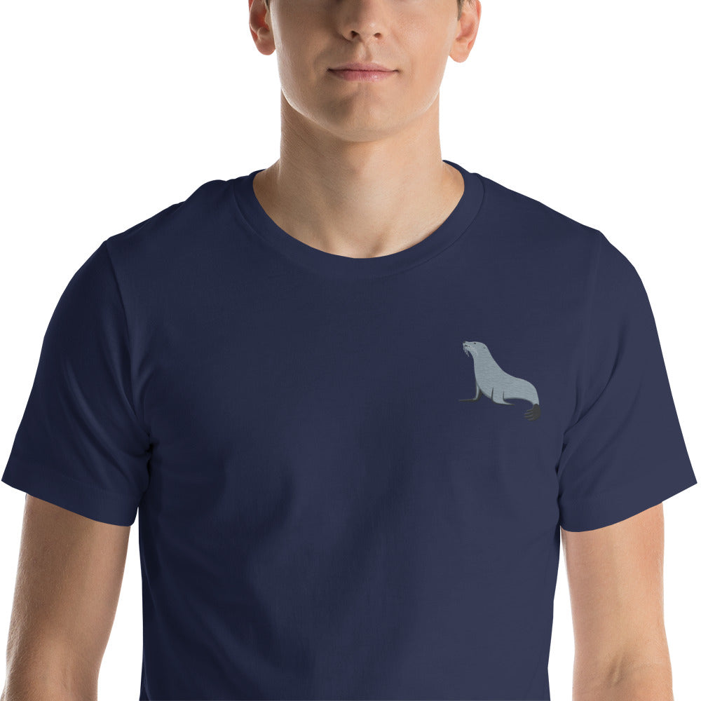 Seal Cotton T-Shirt - Embroidered - Wildlife Soul   Seal Cotton T-Shirt - Embroidered