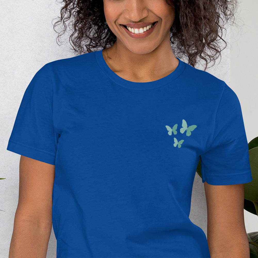 Butterfly Cotton T-Shirt - Embroidered - Wildlife Soul   Butterfly Cotton T-Shirt - Embroidered