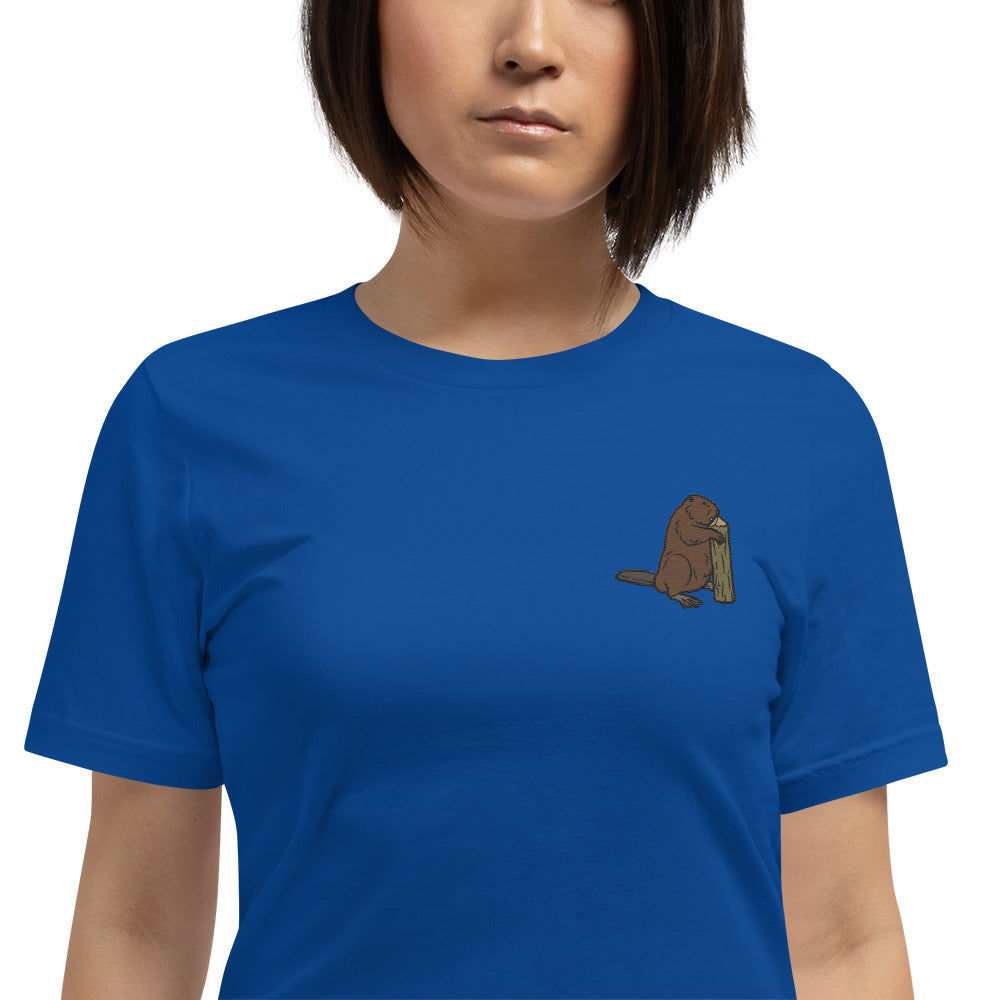 Beaver Cotton T-Shirt - Embroidered - Wildlife Soul   Beaver Cotton T-Shirt - Embroidered