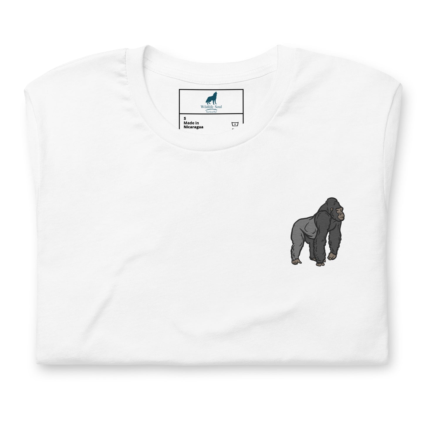 Gorilla Cotton T-Shirt - Embroidered - Wildlife Soul   Gorilla Cotton T-Shirt - Embroidered