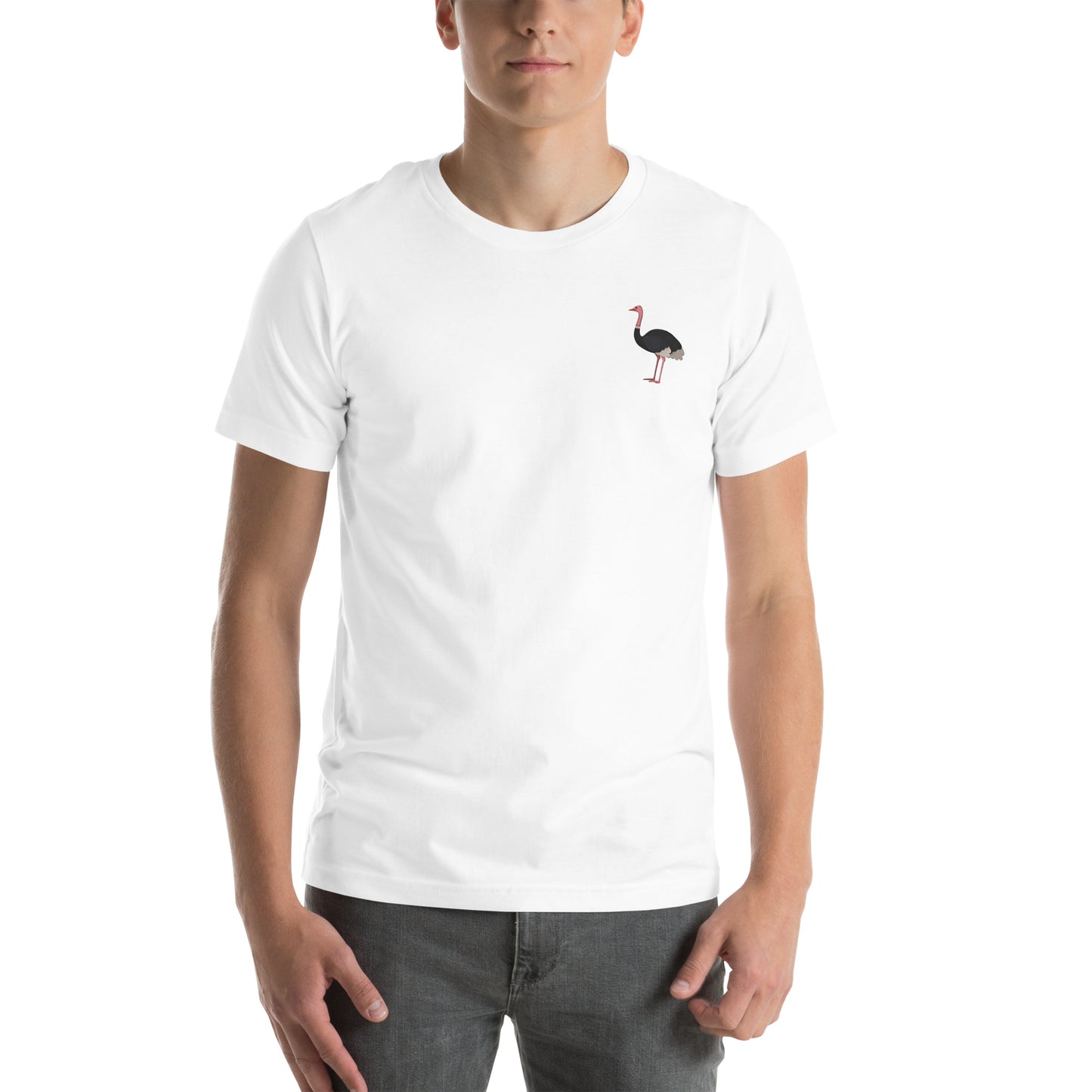 Ostrich Cotton T-Shirt - Embroidered - Wildlife Soul   Ostrich Cotton T-Shirt - Embroidered