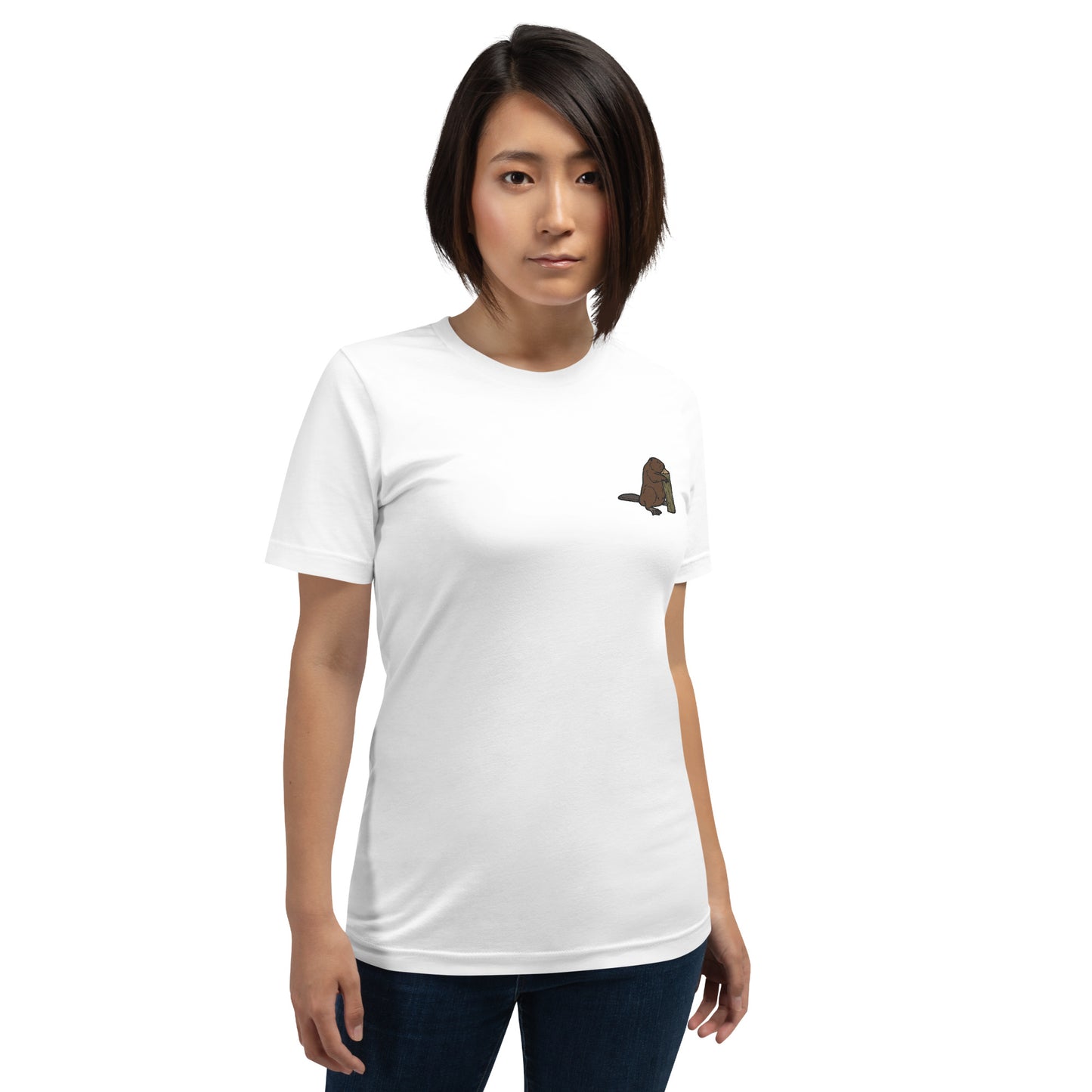 Beaver Cotton T-Shirt - Embroidered - Wildlife Soul   Beaver Cotton T-Shirt - Embroidered