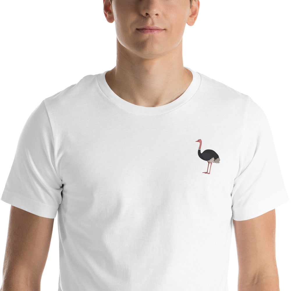 Ostrich Cotton T-Shirt - Embroidered - Wildlife Soul   Ostrich Cotton T-Shirt - Embroidered