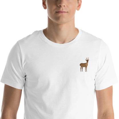 Reindeer Cotton T-Shirt - Embroidered - Wildlife Soul   Reindeer Cotton T-Shirt - Embroidered