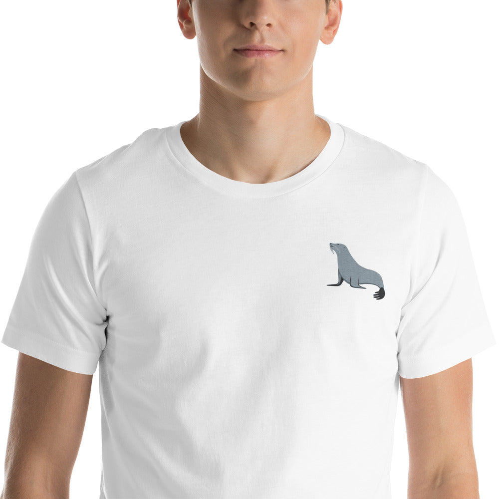 Seal Cotton T-Shirt - Embroidered - Wildlife Soul   Seal Cotton T-Shirt - Embroidered