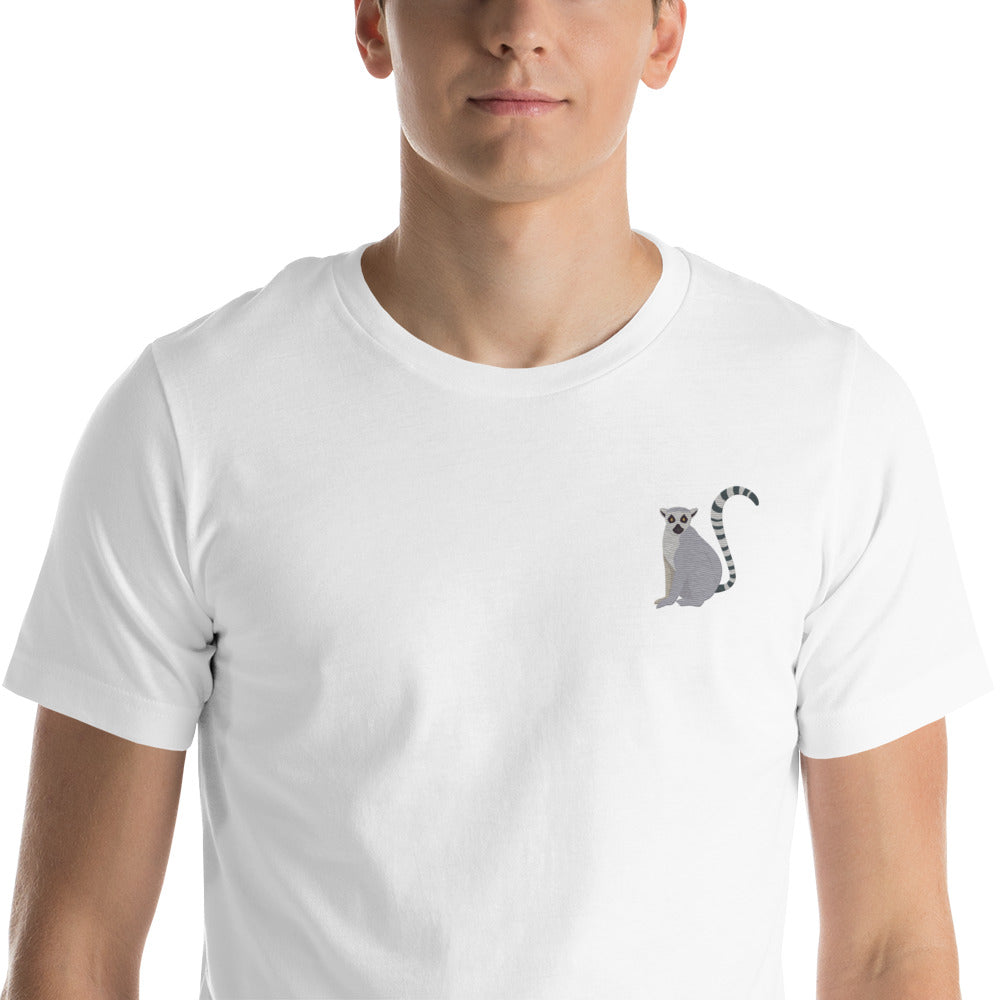 Lemur Cotton T-Shirt - Embroidered - Wildlife Soul   Lemur Cotton T-Shirt - Embroidered