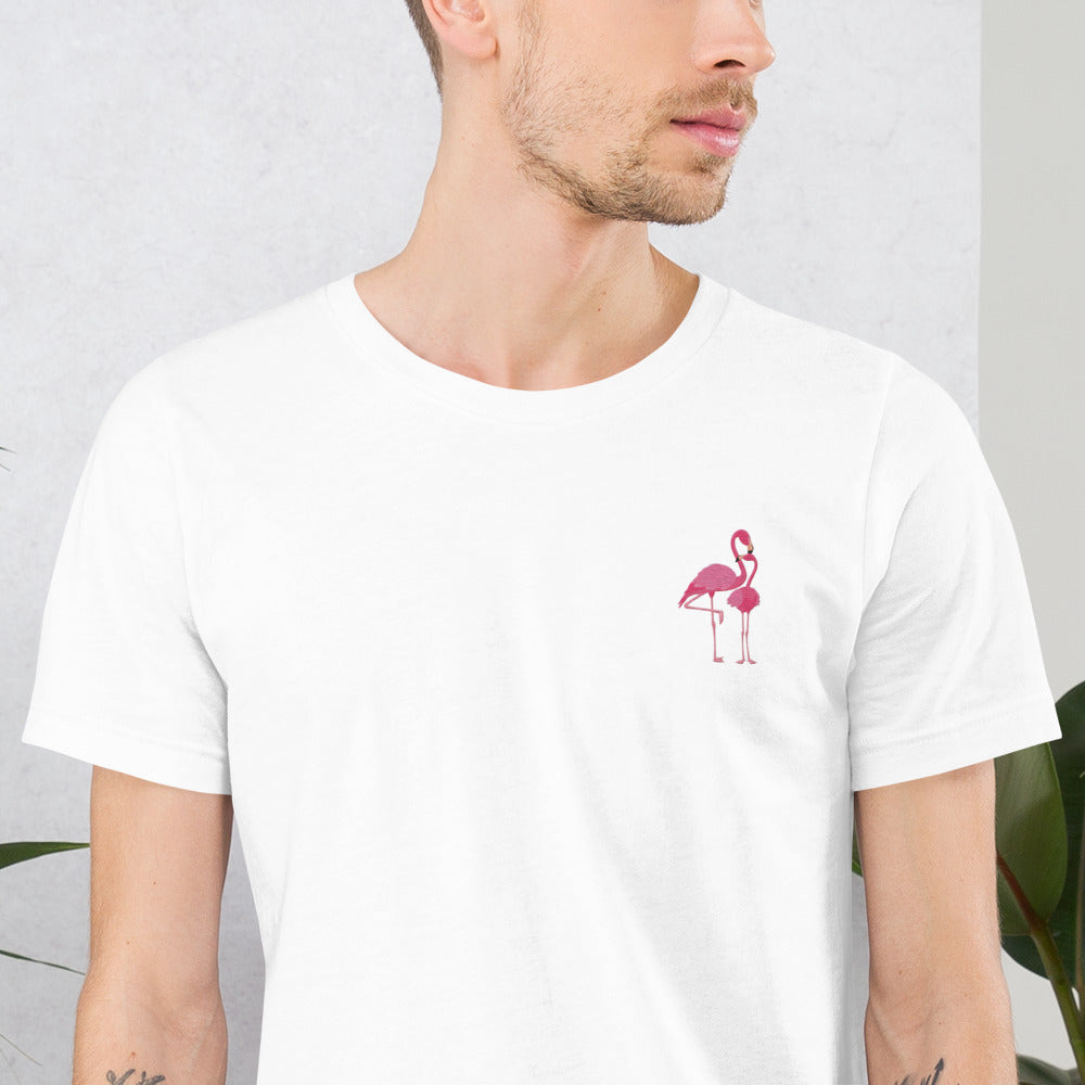 Flamingo Cotton T-Shirt - Embroidered - Wildlife Soul   Flamingo Cotton T-Shirt - Embroidered