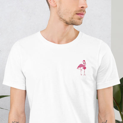 Flamingo Cotton T-Shirt - Embroidered - Wildlife Soul   Flamingo Cotton T-Shirt - Embroidered