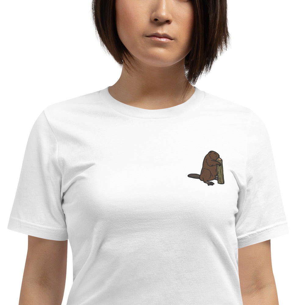 Beaver Cotton T-Shirt - Embroidered - Wildlife Soul   Beaver Cotton T-Shirt - Embroidered